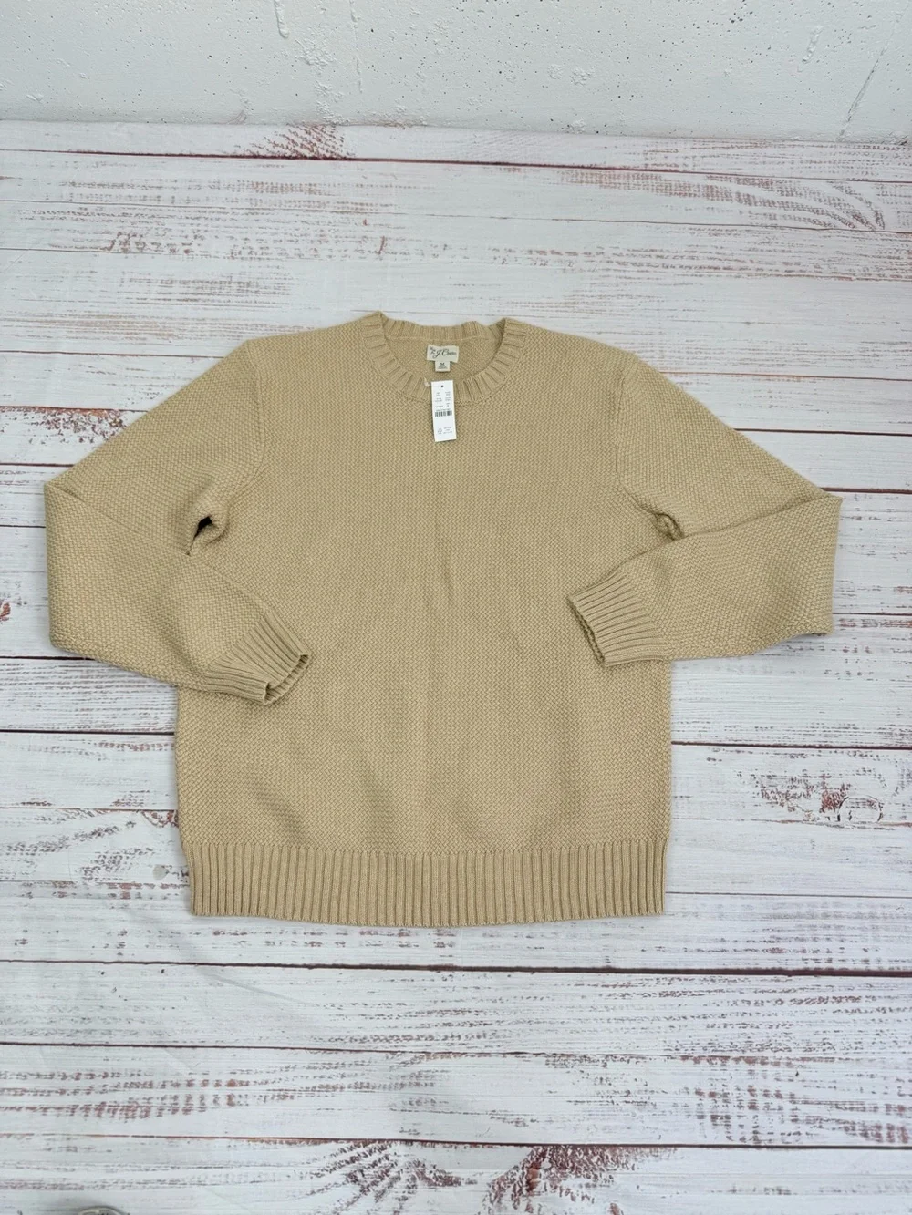 J. Crew Men’s Medium Tan Basket Stitch Cotton Crewneck Sweater NEW